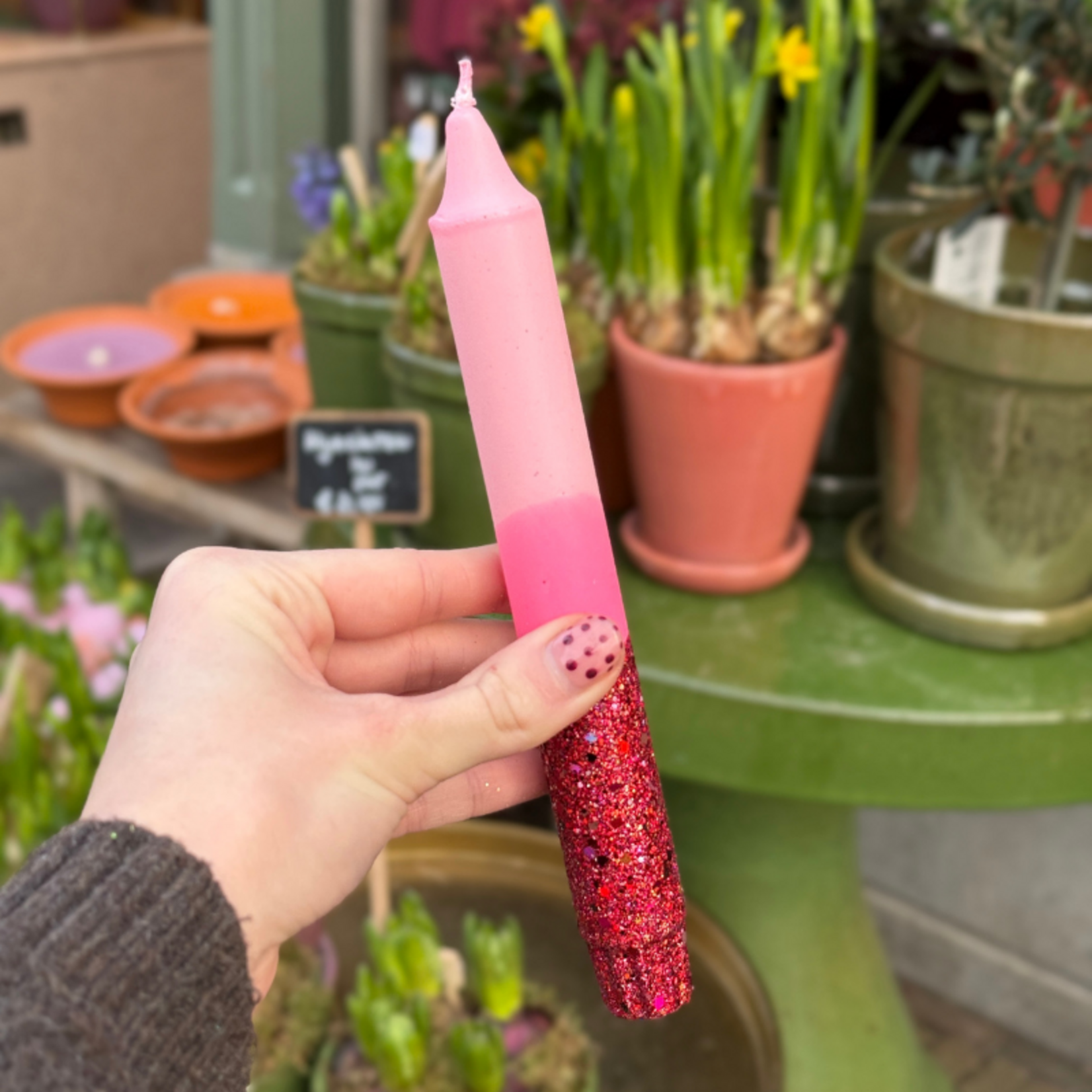 Kaars - Essence - roze/rood - glitter overloop