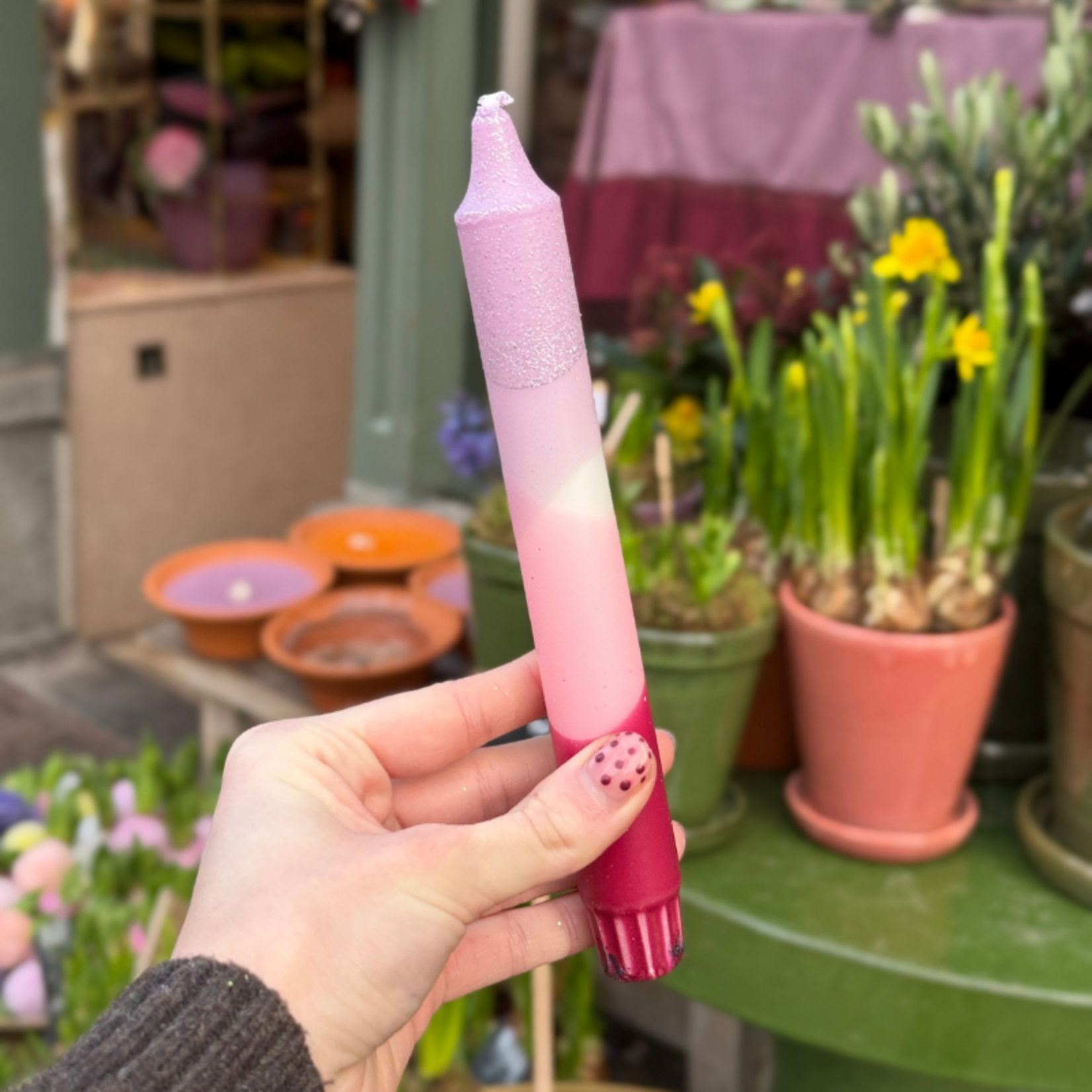 Kaars - Essence - bordeaux/lila - glitter overloop