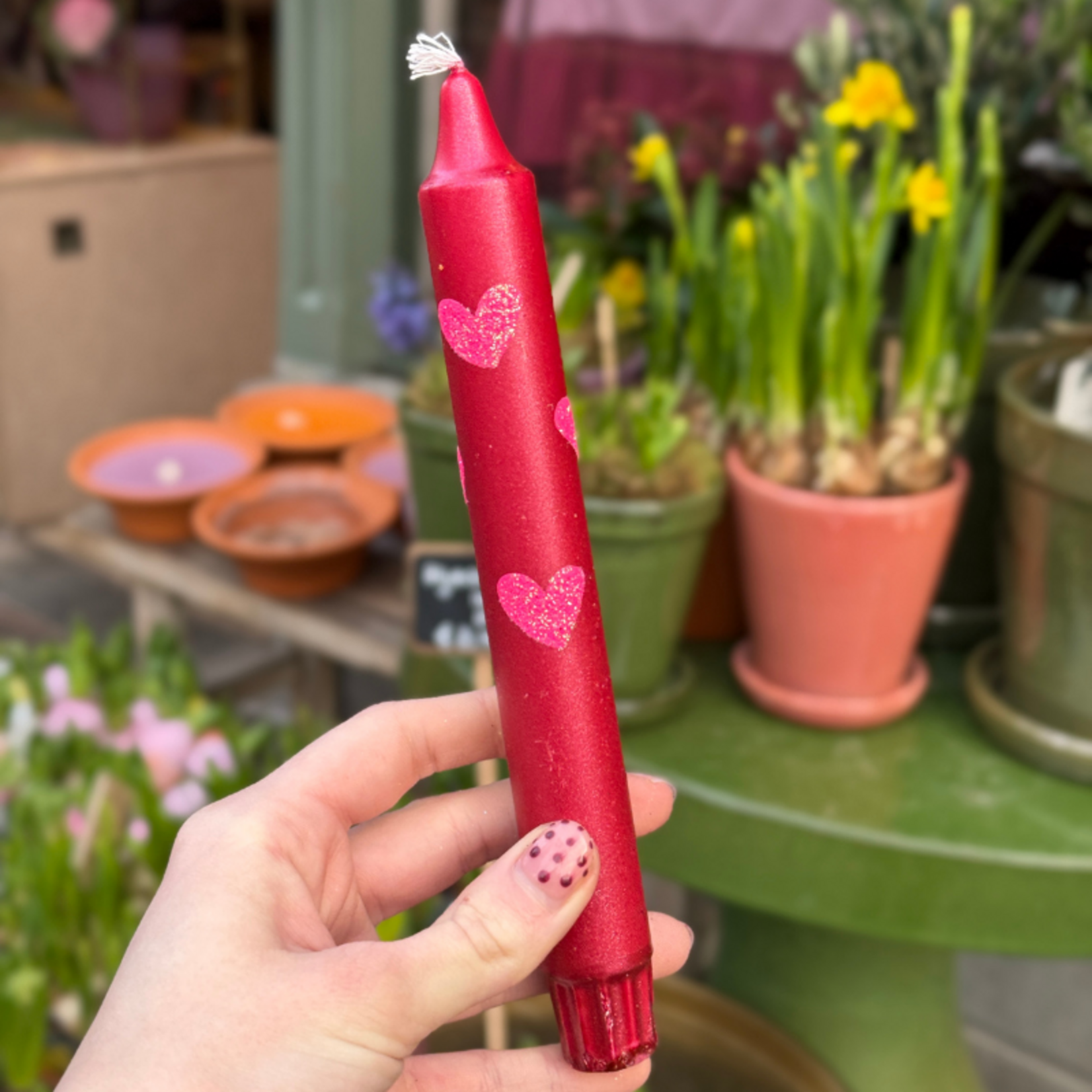 Kaars - Essence - bordeaux/roze - hartjes