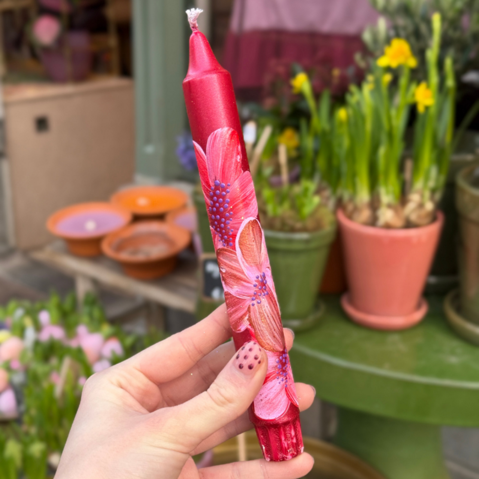 Kaars - Essence - bordeaux - bloemen