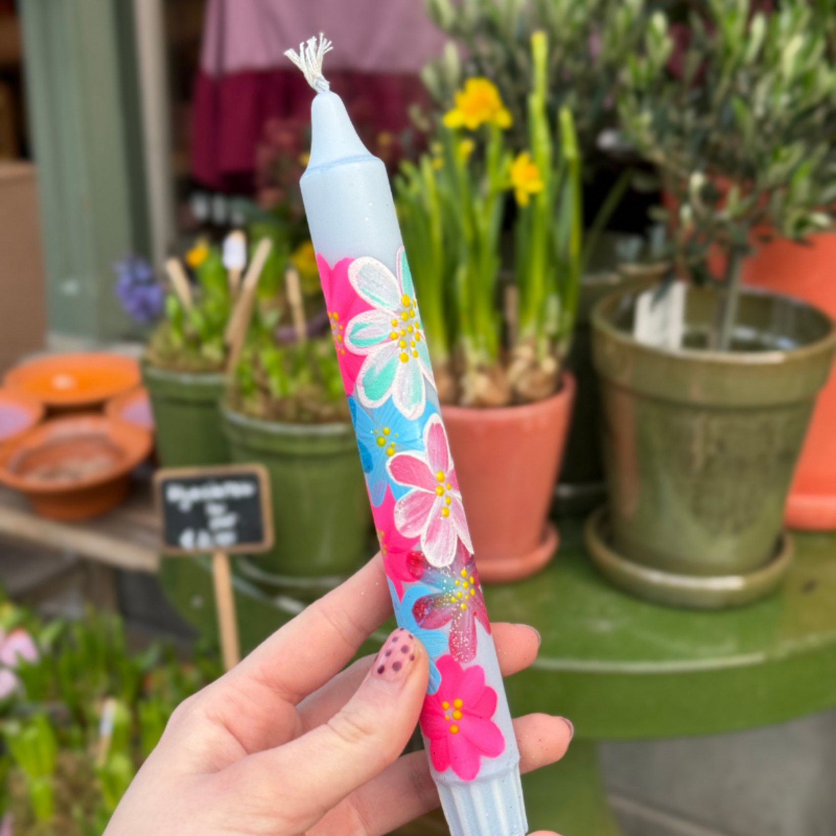 Kaars - Essence - licht blauw - bloemen