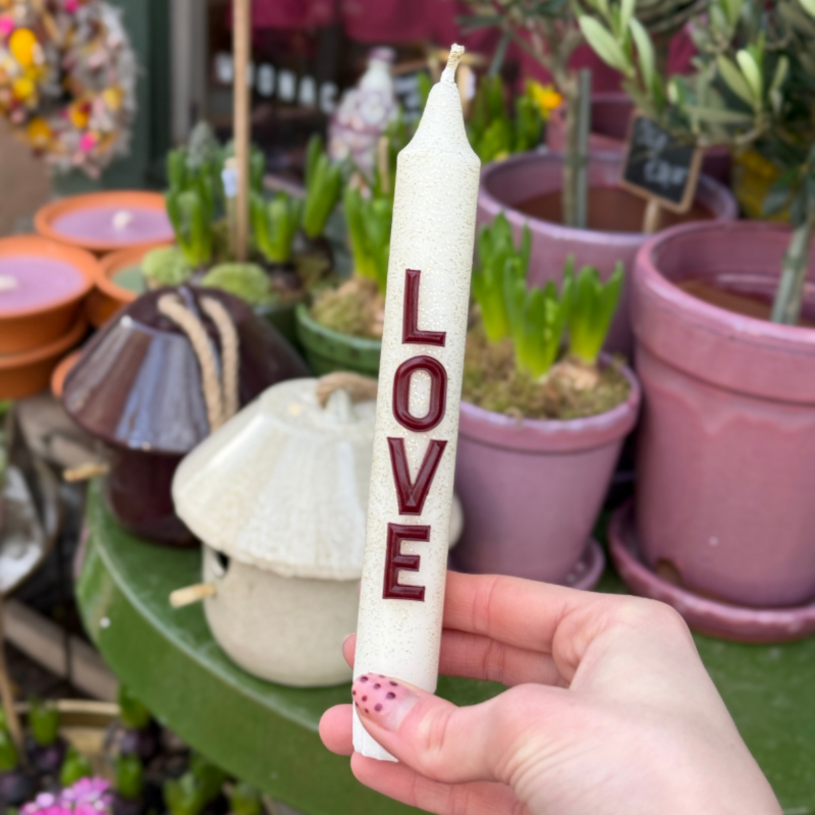 Kaars met tekst - Love - wit/glitter