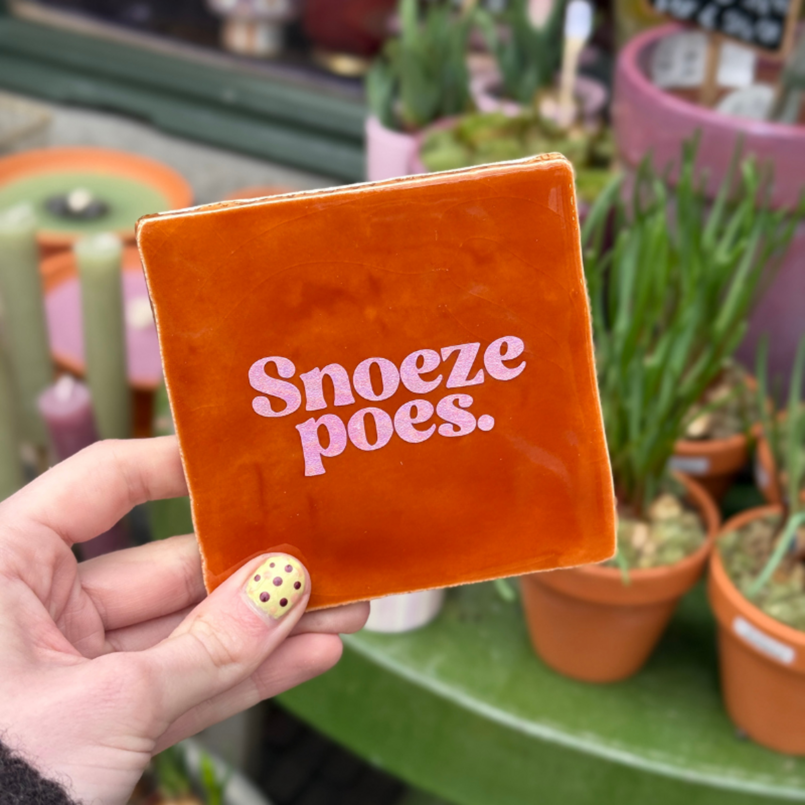 Tegeltje - Snoezepoes - bruin/roze