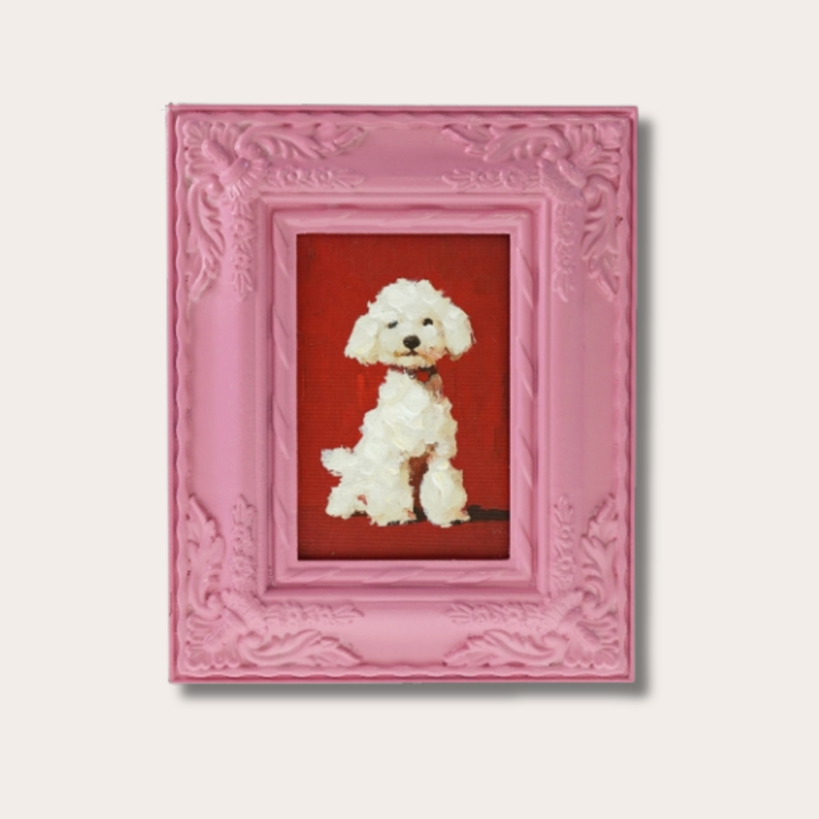 Schilderij hond Remi - roze