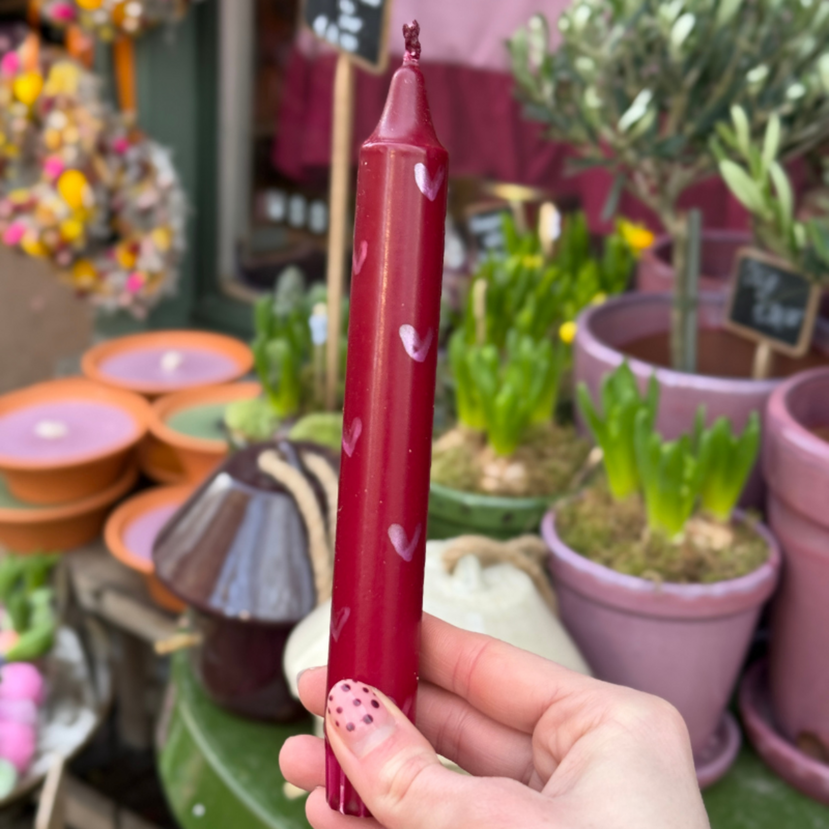 Kaars - Hartjes - bordeaux/roze