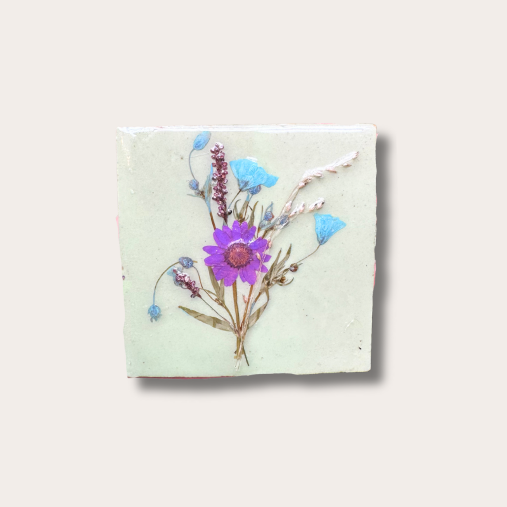 Droogbloemen tegel - mint - paars/blauwe bloem