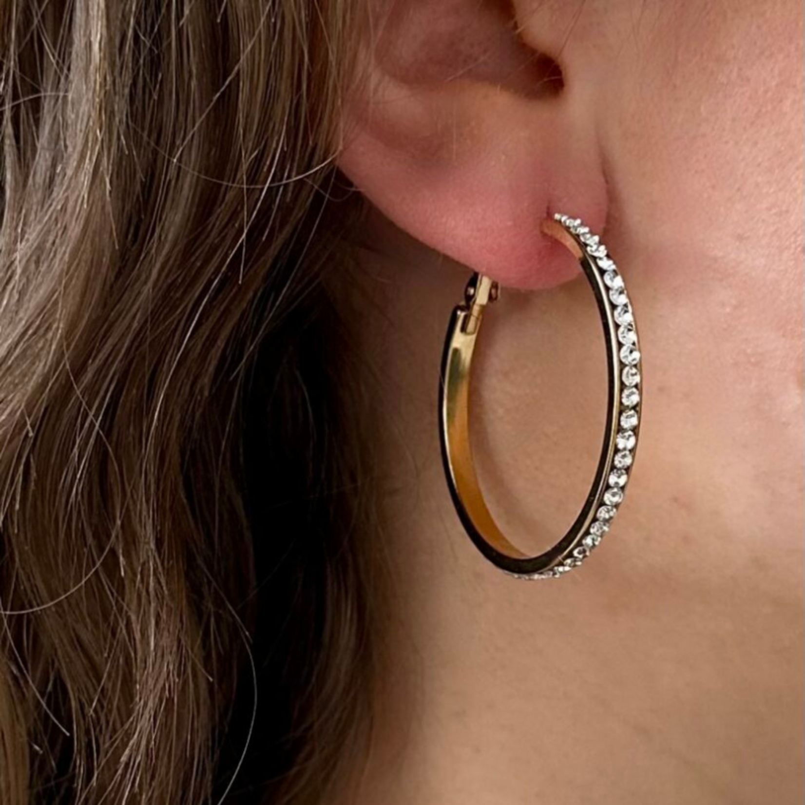 Vergulde oorringen met strass large (4cm)