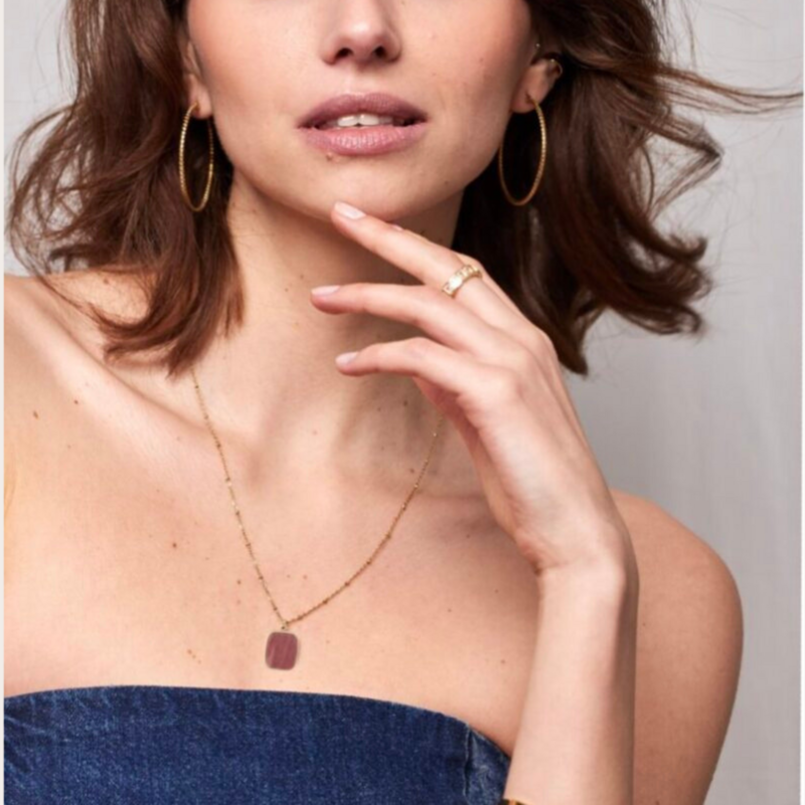 Ketting met gemstone hanger - warm roze