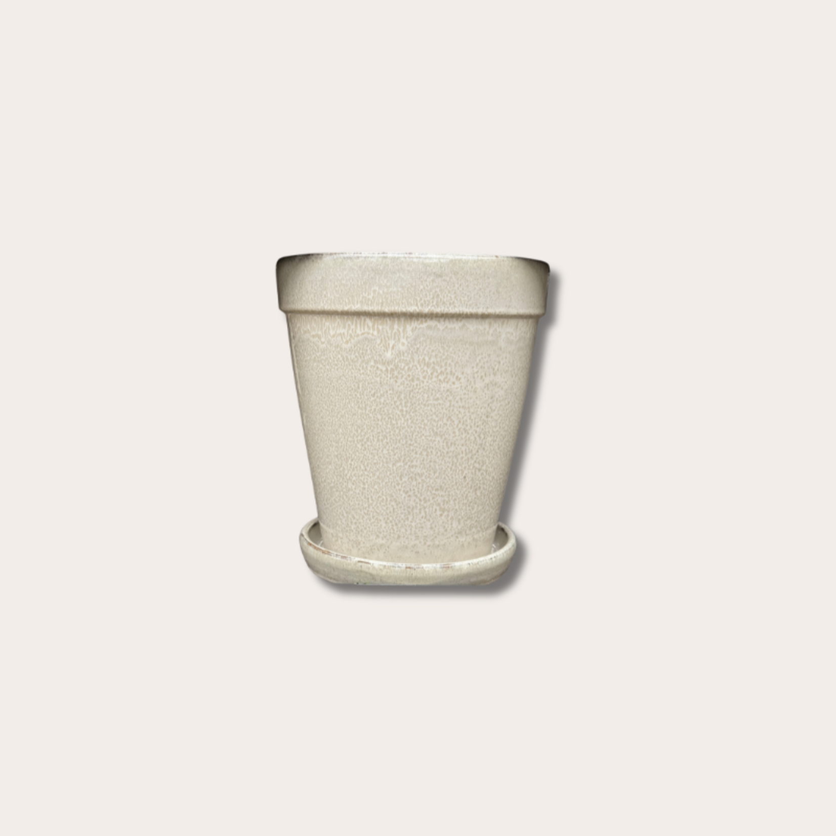 Geglazuurde pot met schotel - Abby - beige