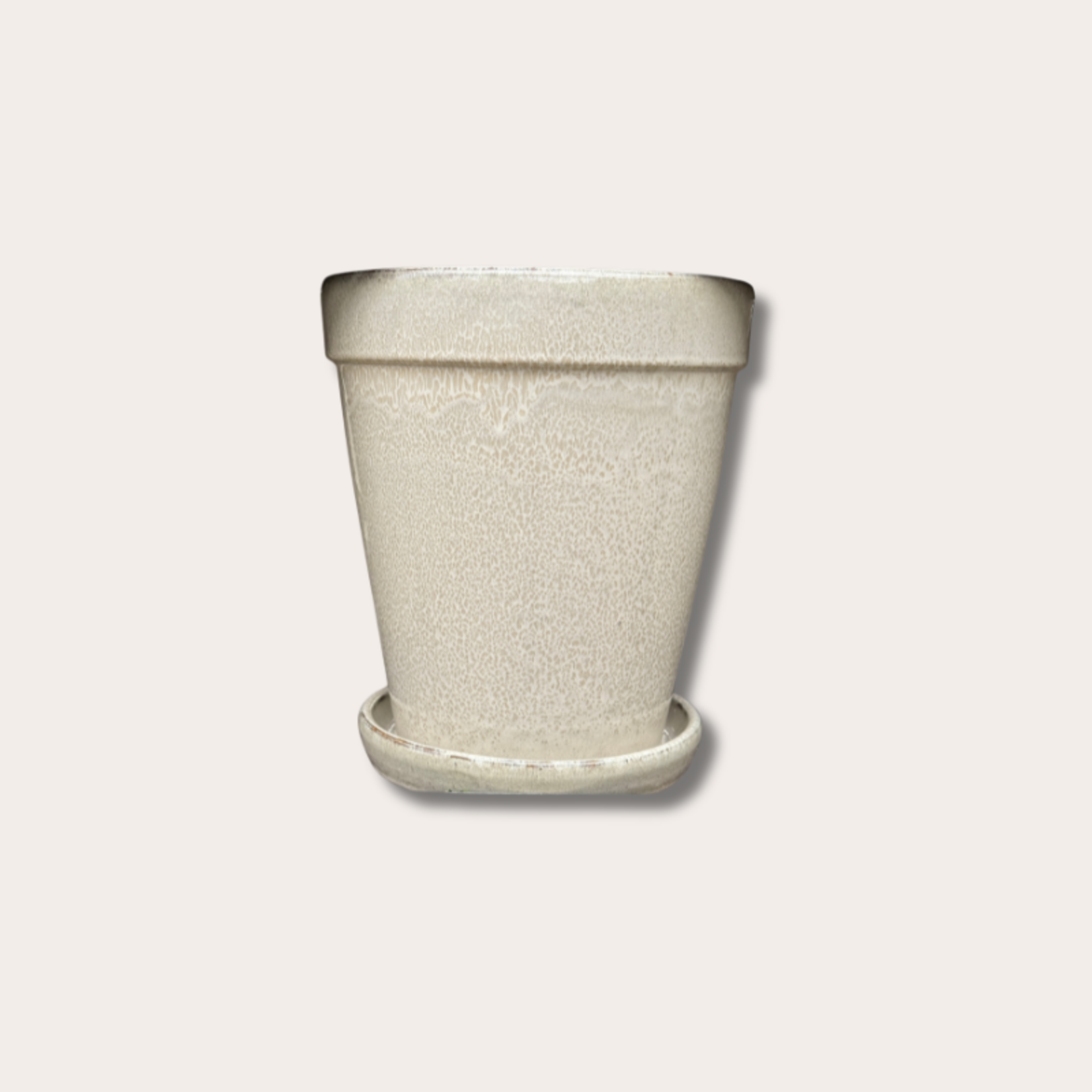 Geglazuurde pot met schotel - Abby - beige