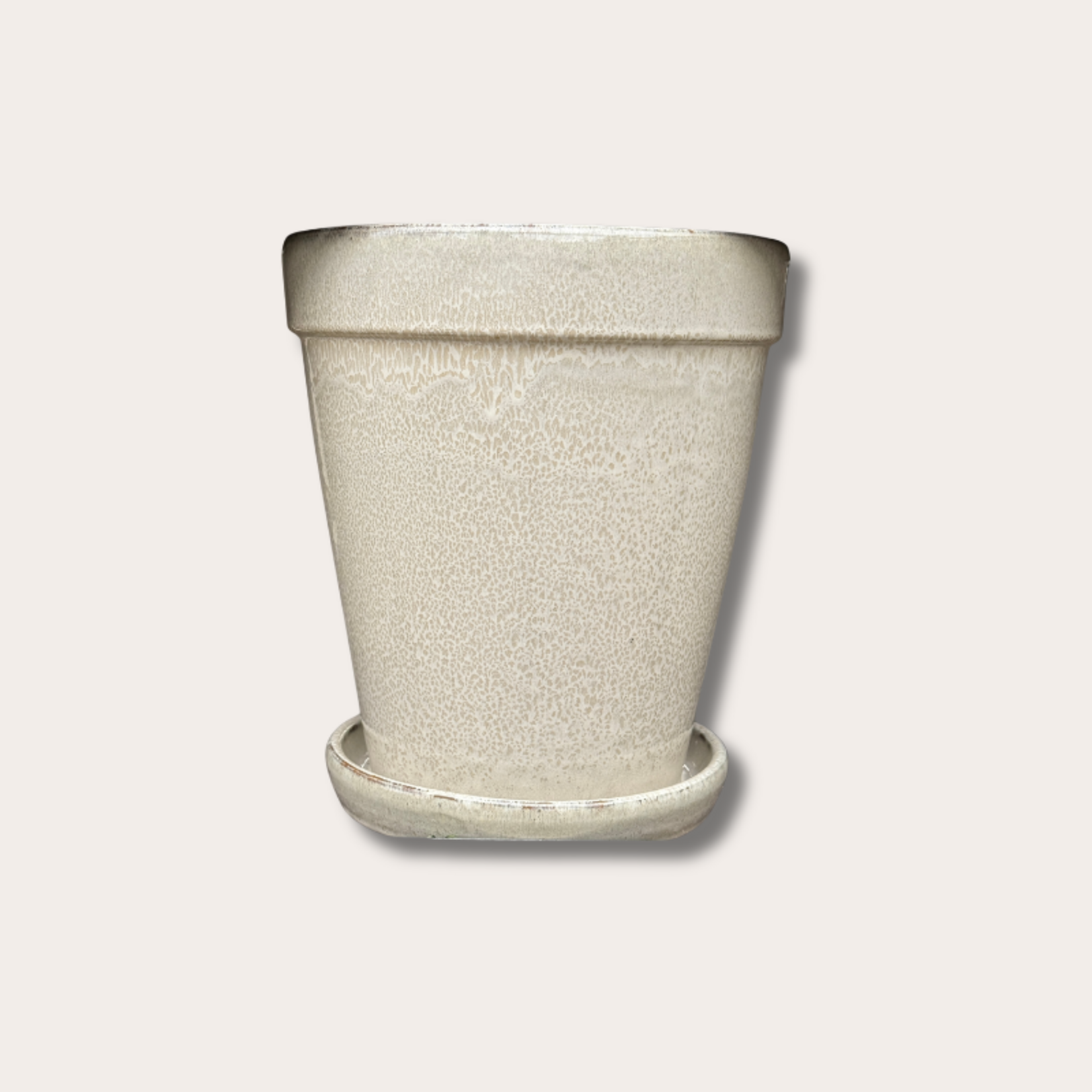 Geglazuurde pot met schotel - Abby - beige