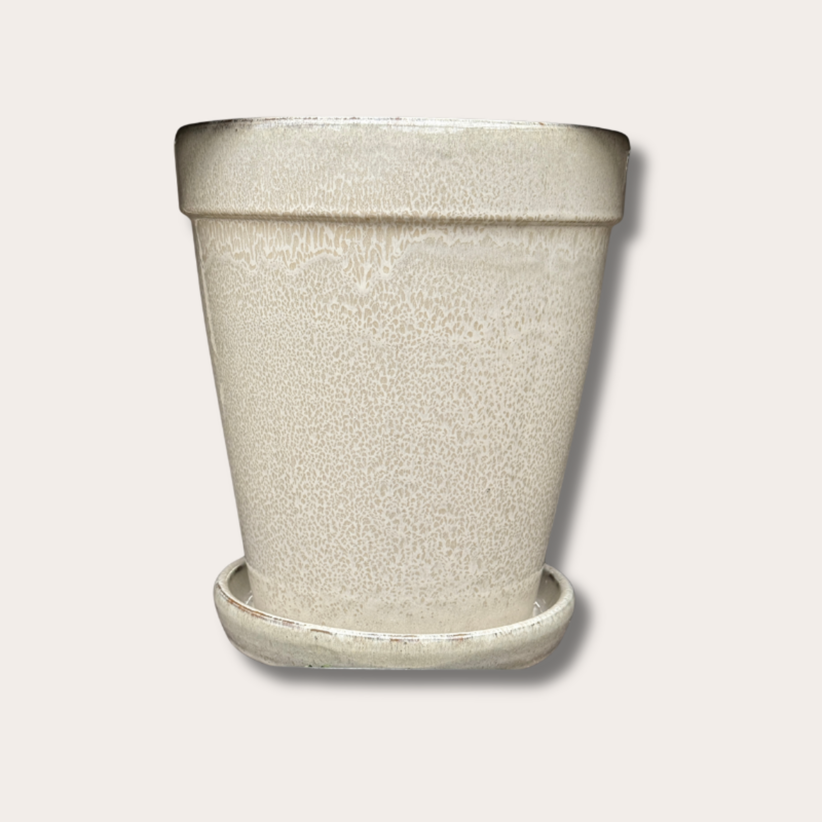 Geglazuurde pot met schotel - Abby - beige