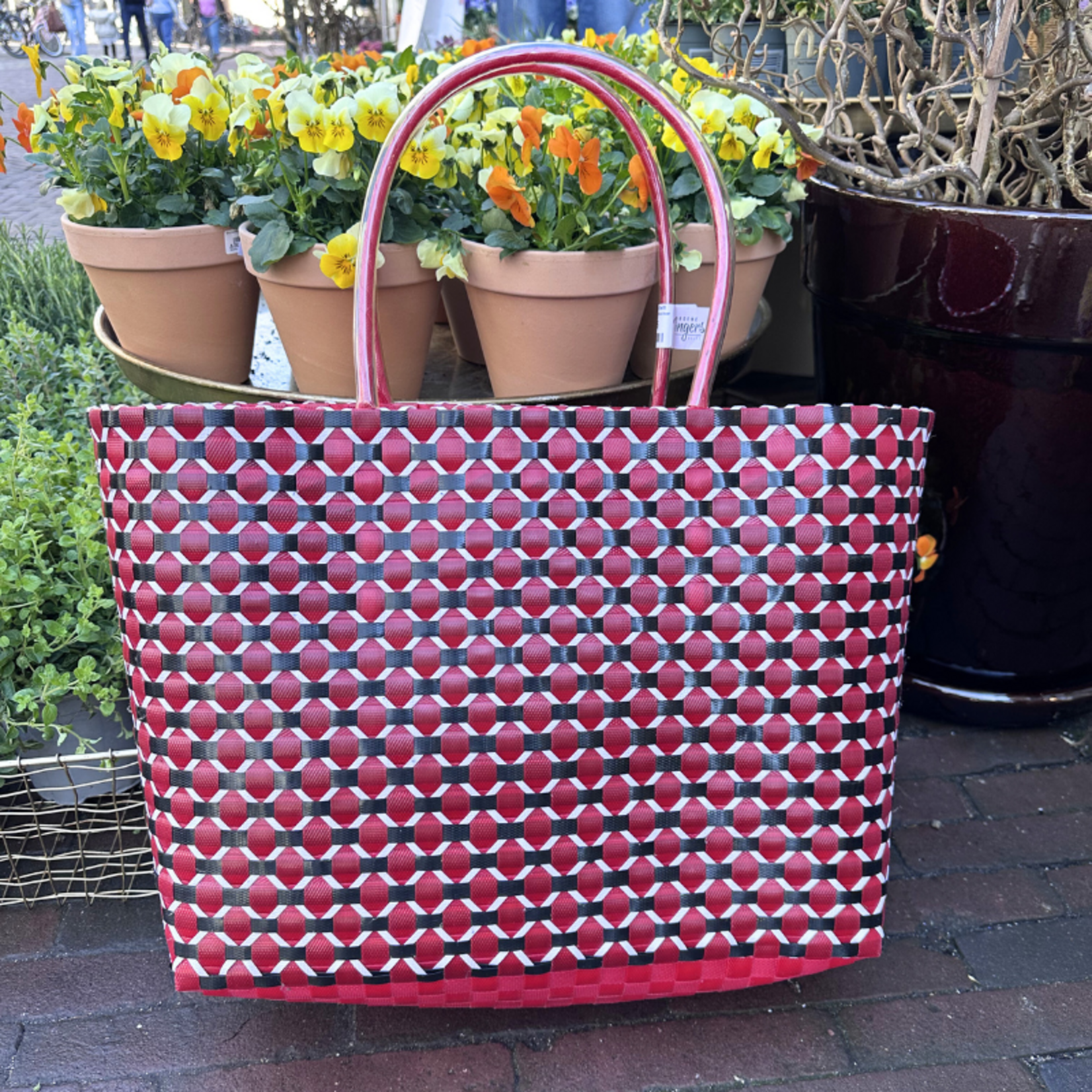 Gevlochten Shopper - Rood/Zwart