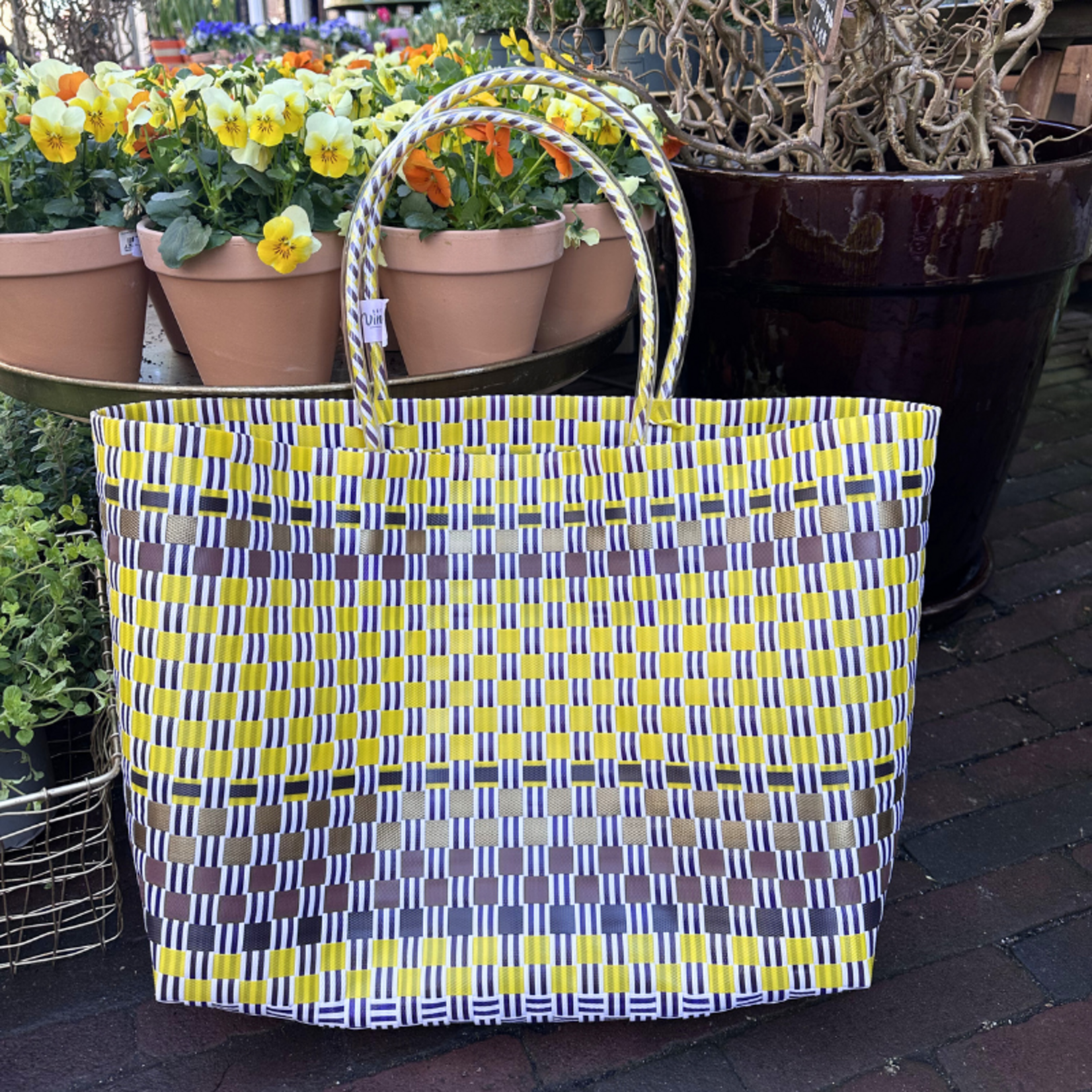 Gevlochten Shopper - Okergeel/Bruin