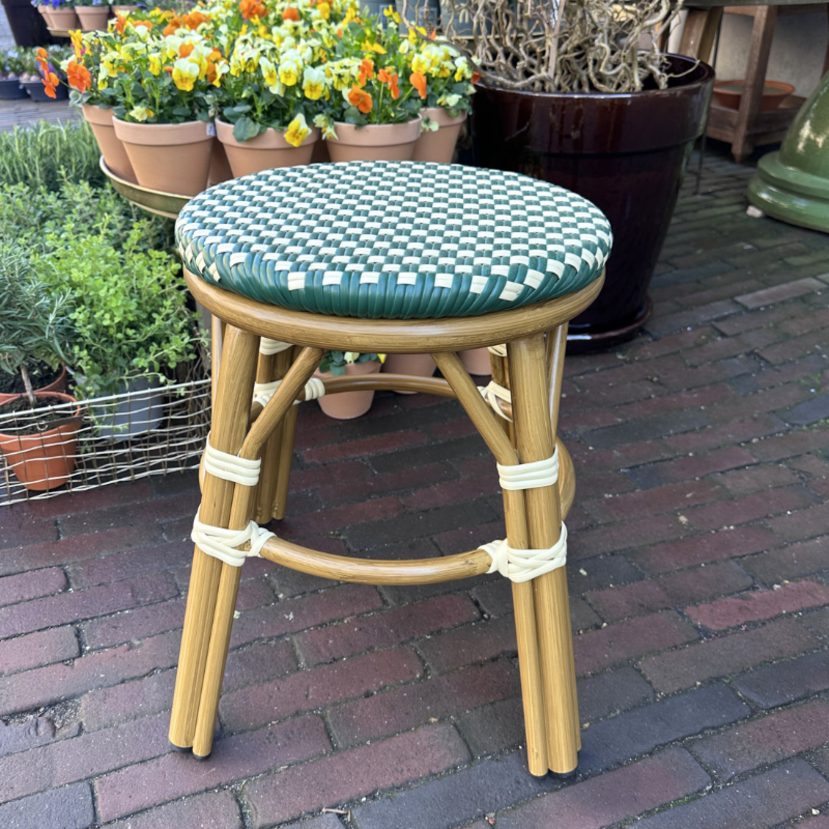 Bijzetkruk - Gevlochten - Groen/Wit