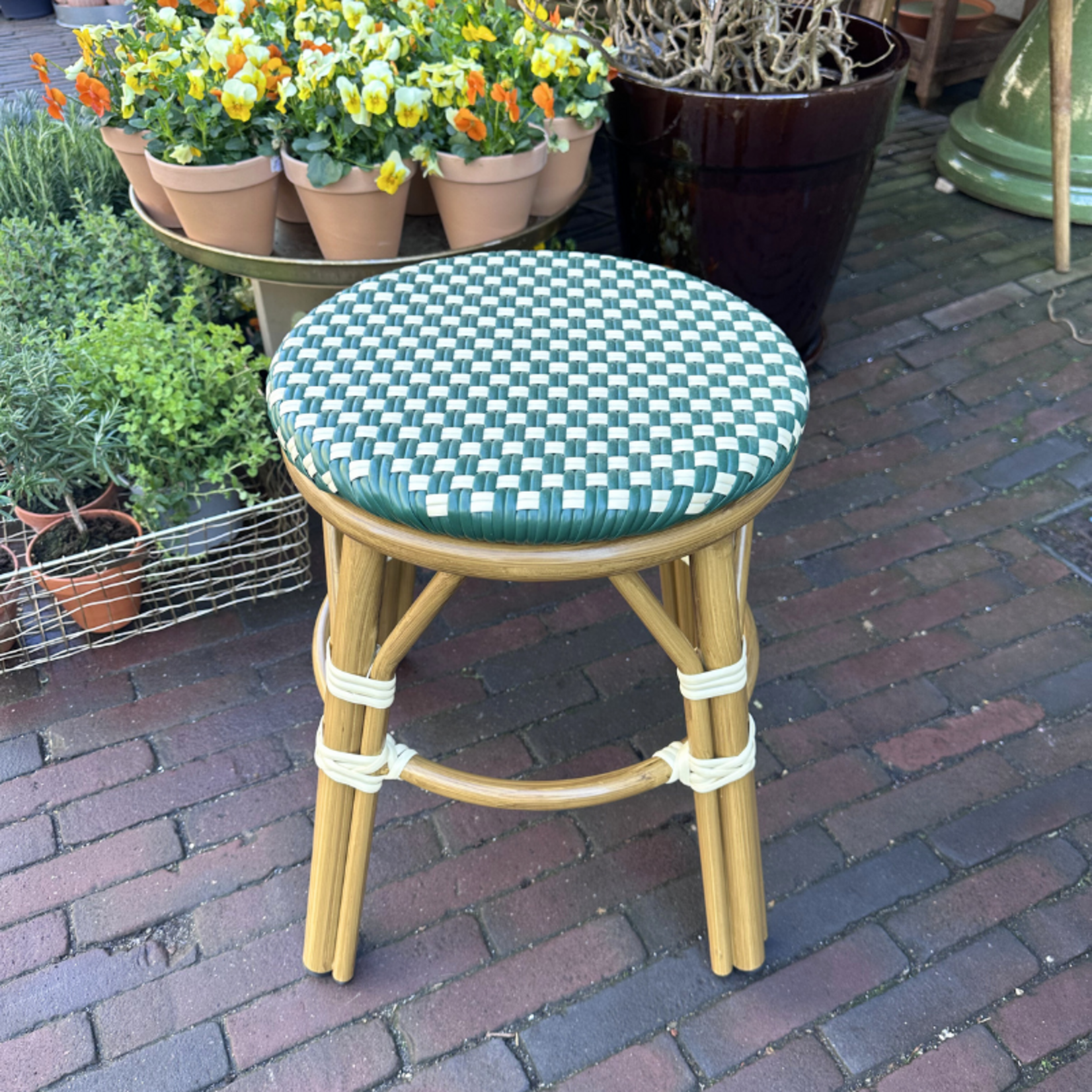 Bijzetkruk - Gevlochten - Groen/Wit