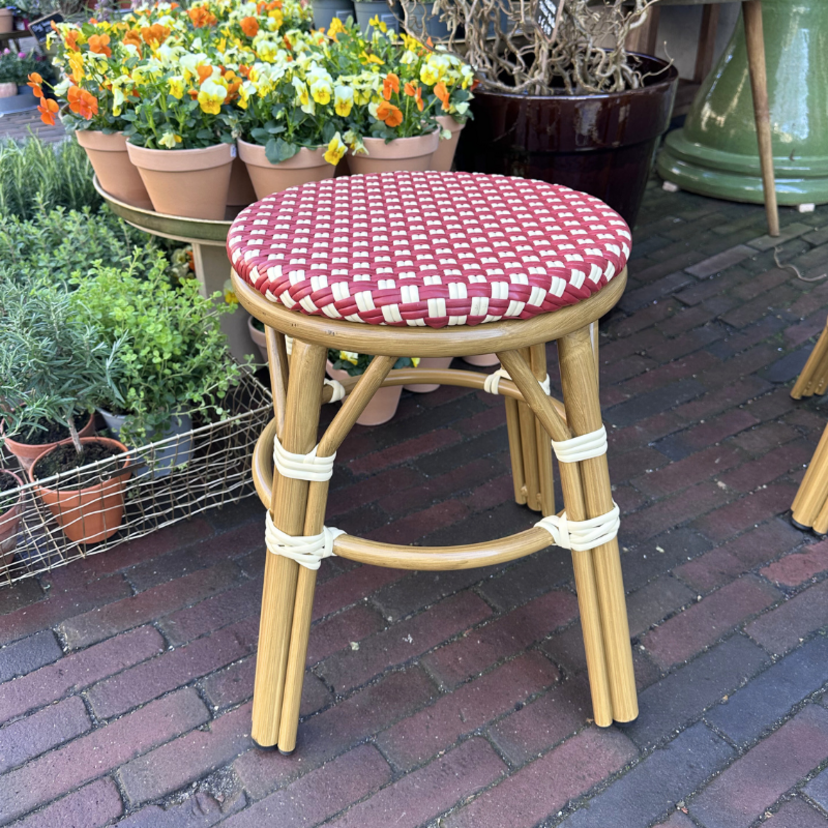 Bijzetkruk - Gevlochten - Rood/Wit