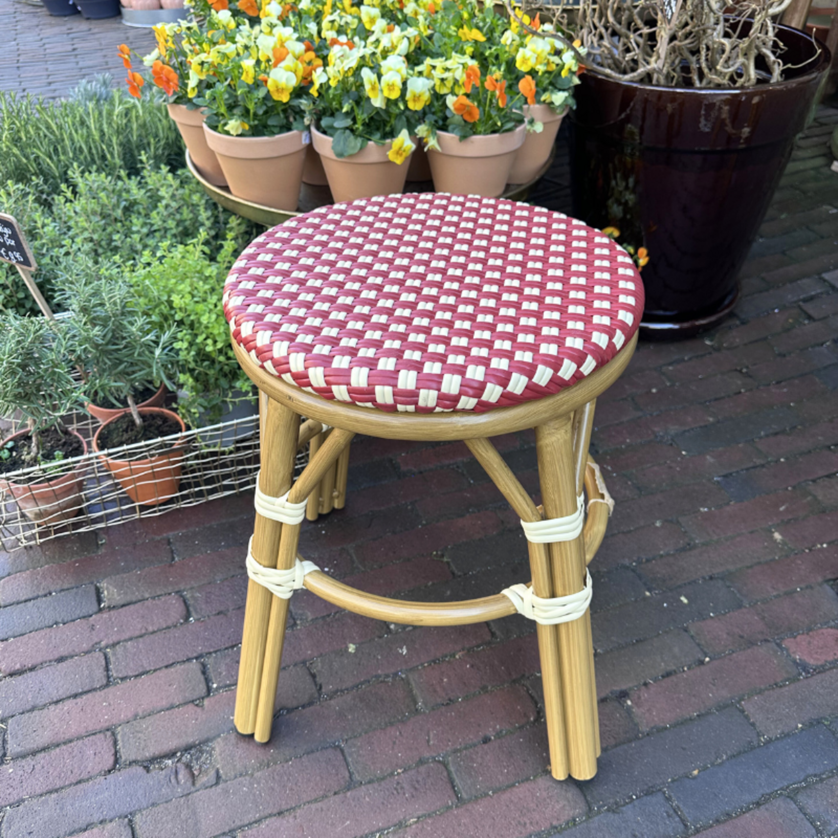 Bijzetkruk - Gevlochten - Rood/Wit