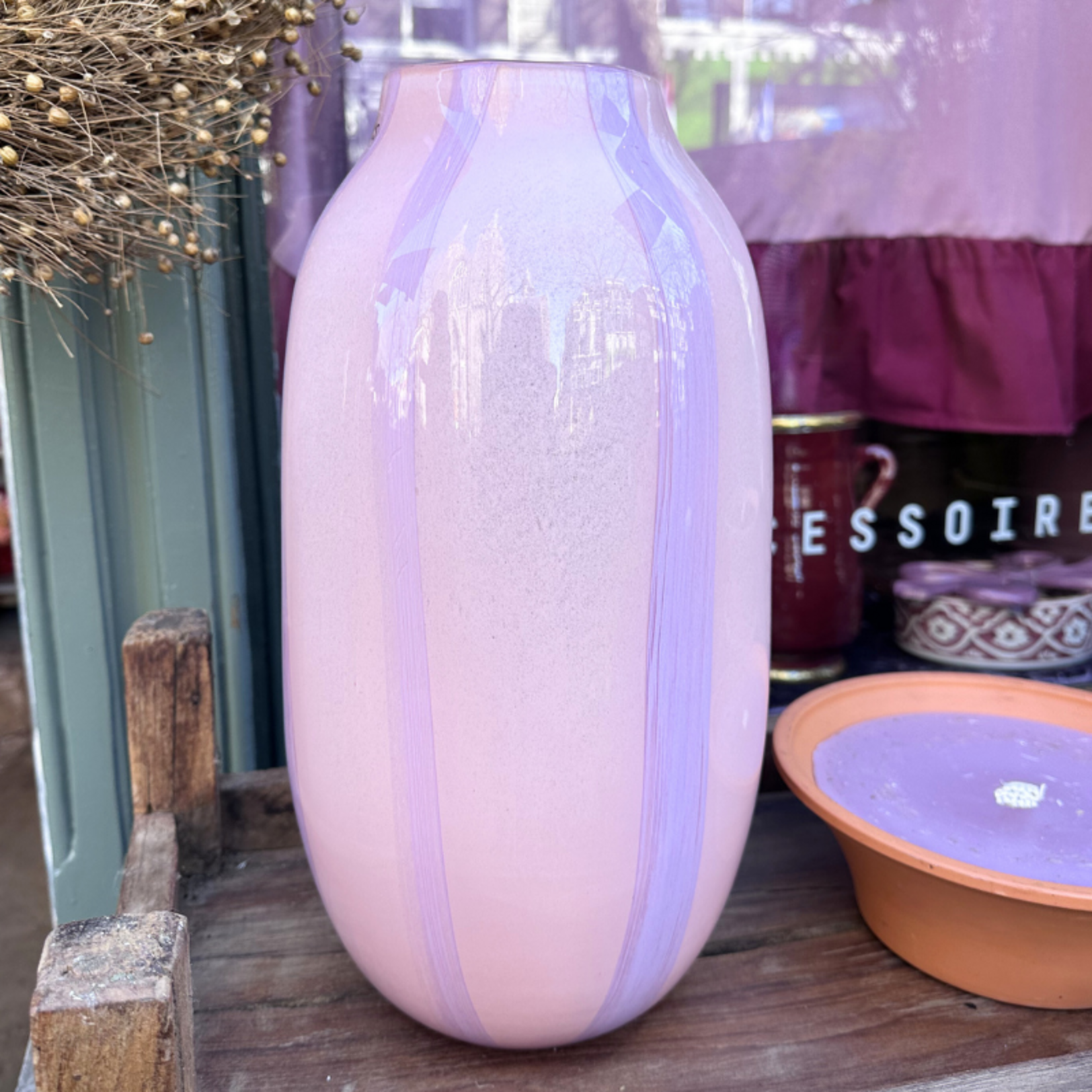 Vondels Vaas - Glas - Strepen - Roze - M