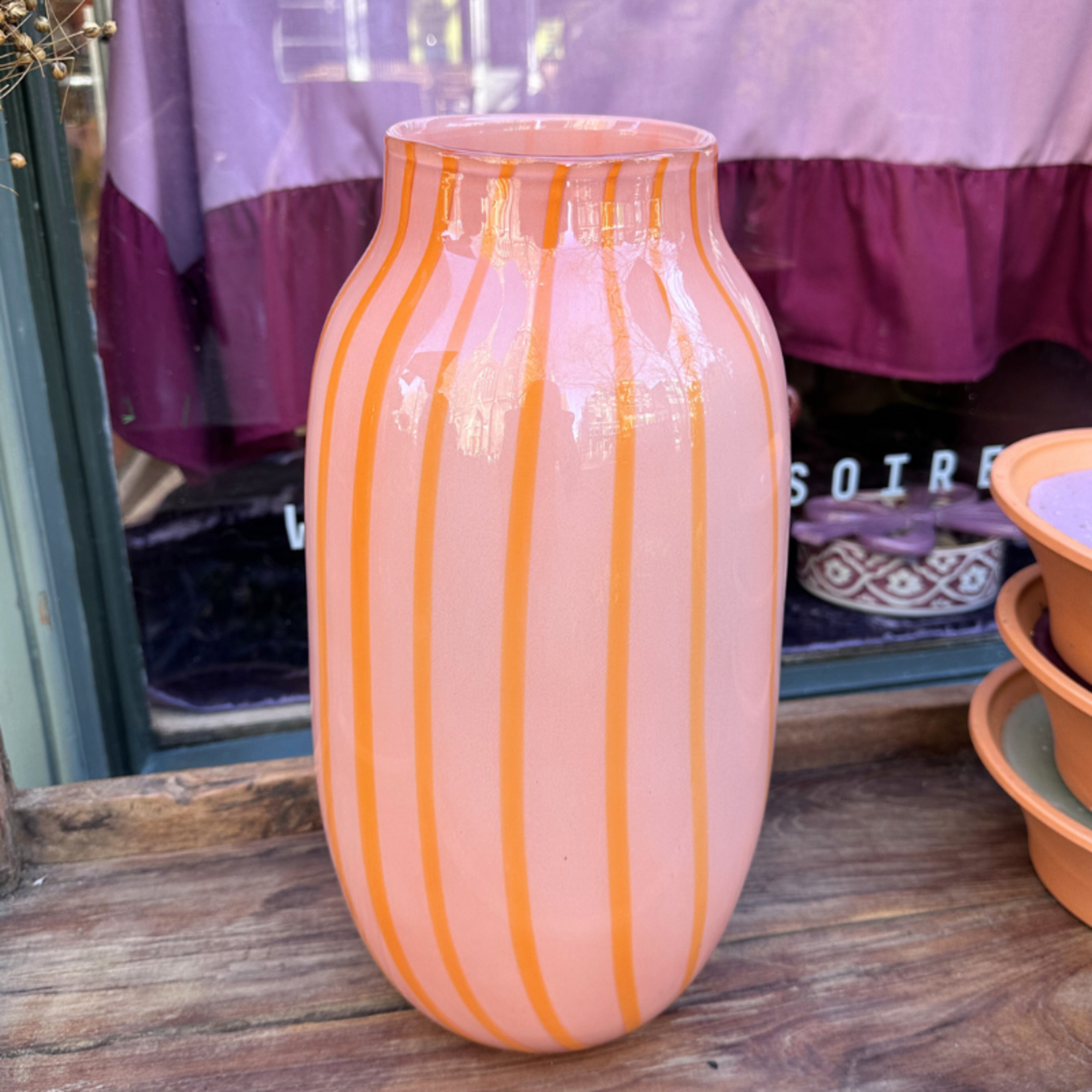 Vondels Vaas - Glas - Strepen - Oranje - M