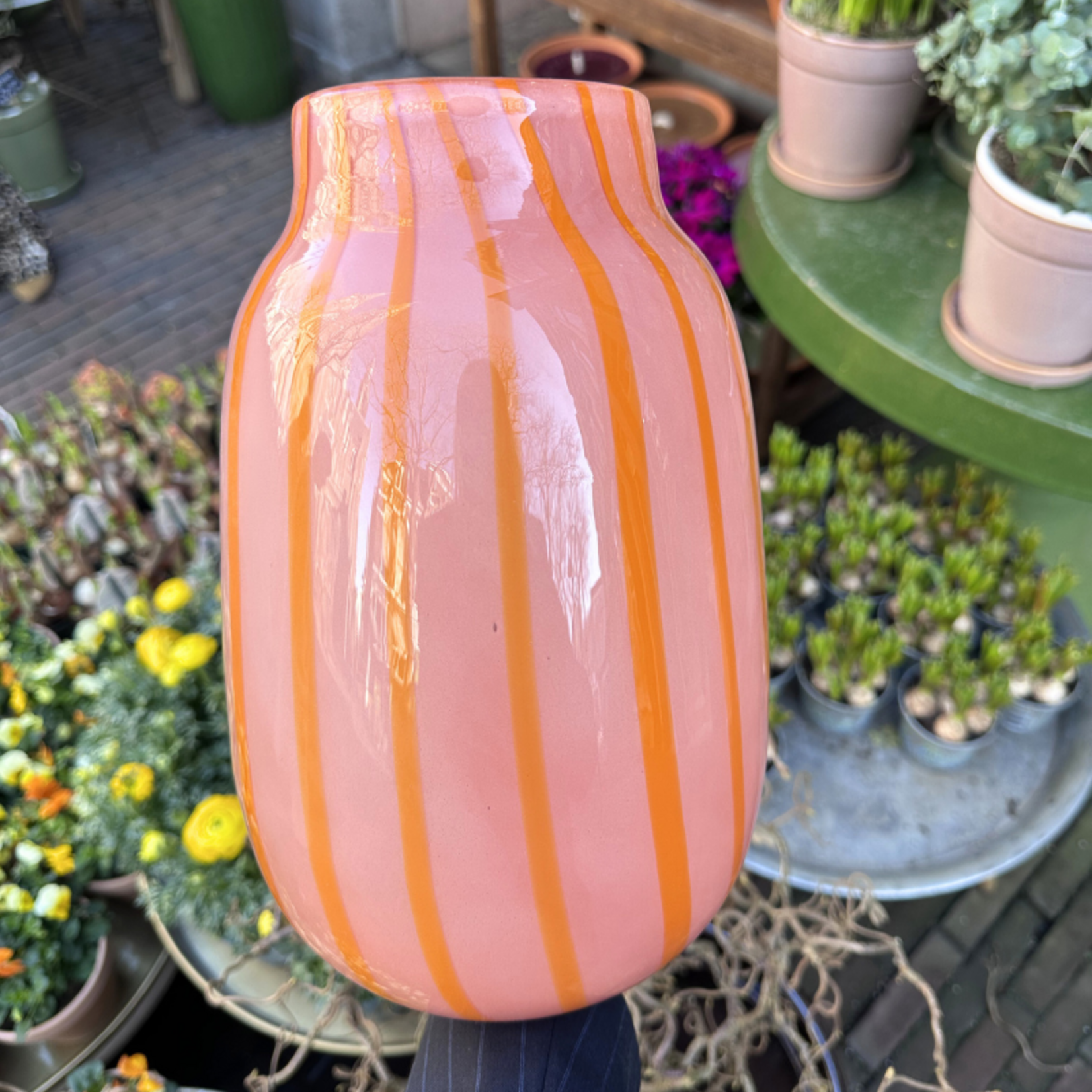 Vondels Vaas - Glas - Strepen - Oranje - S