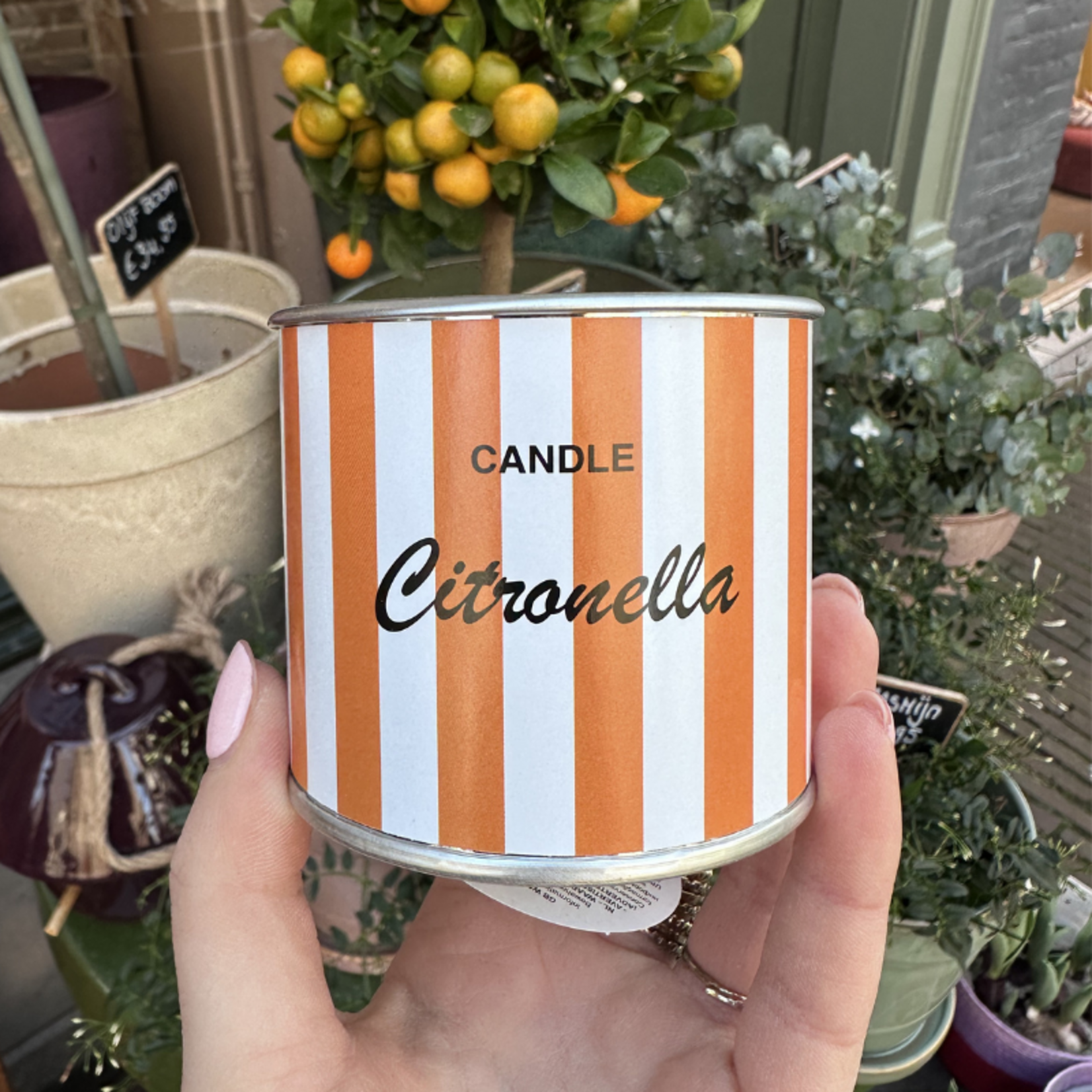 Citronella Geurkaars - Streep - Oranje/wit