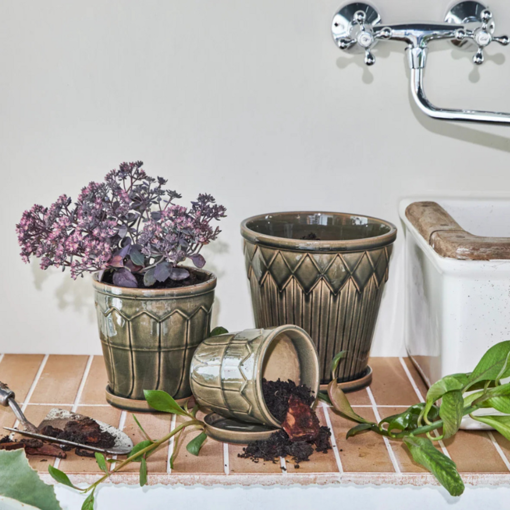 Pot met schotel - Cora - Groen