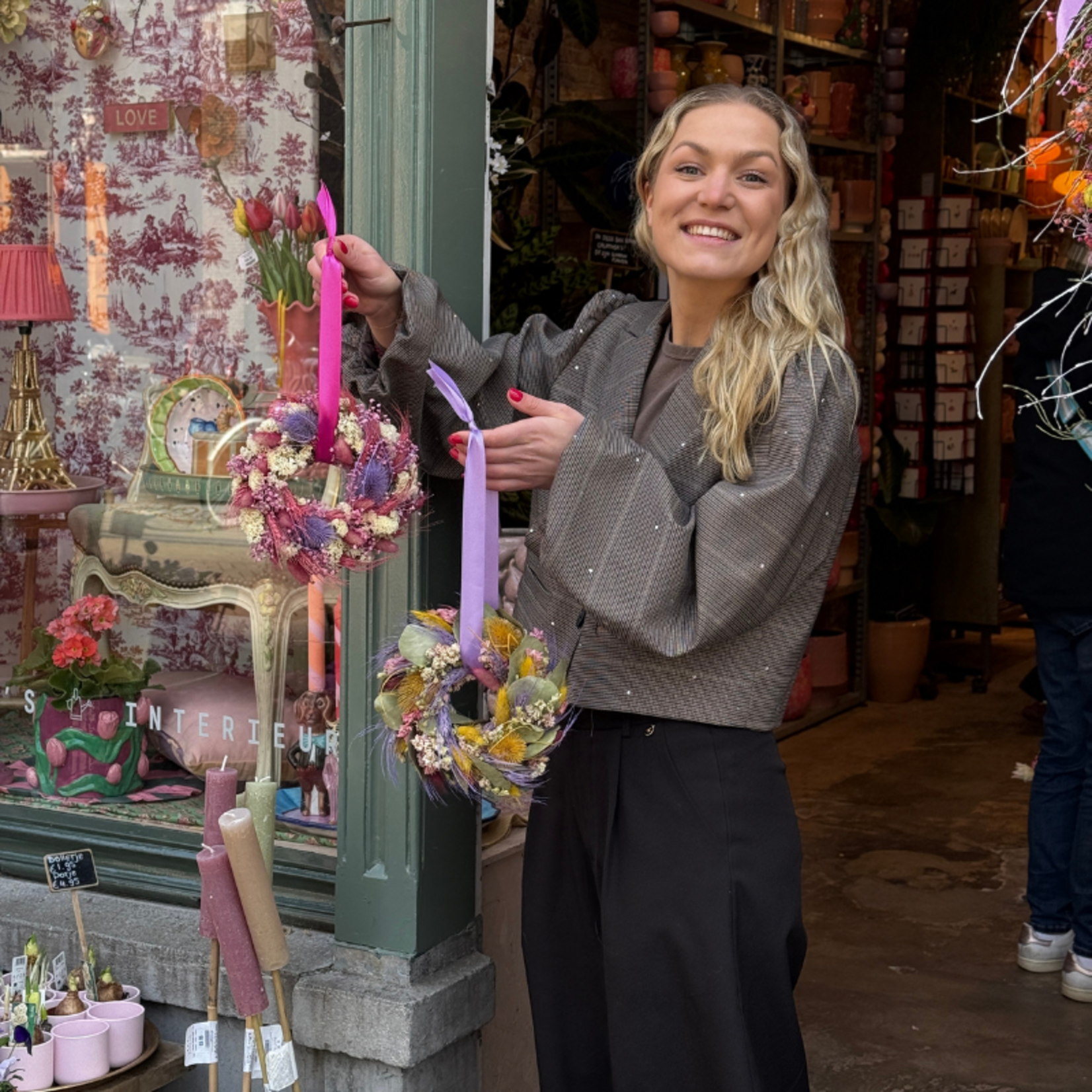 Krans - Droogbloemen - Roze - XS