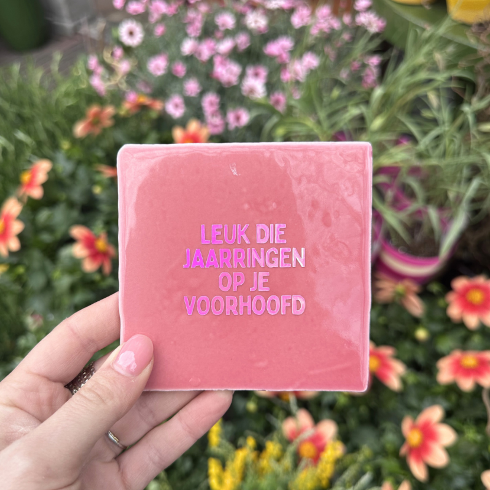 Tegeltje - Leuk die jaarringen op je voorhoofd - roze