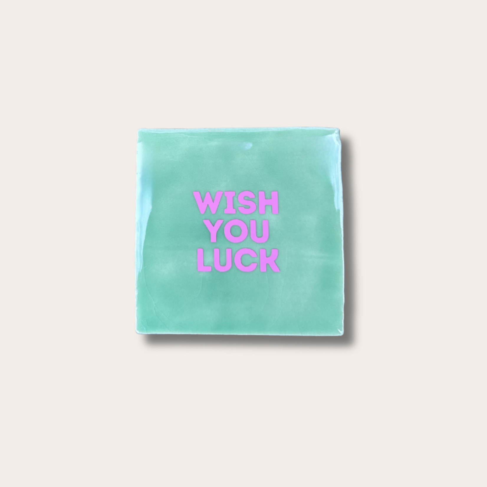 Tegeltje - Wish you luck - mint/roze