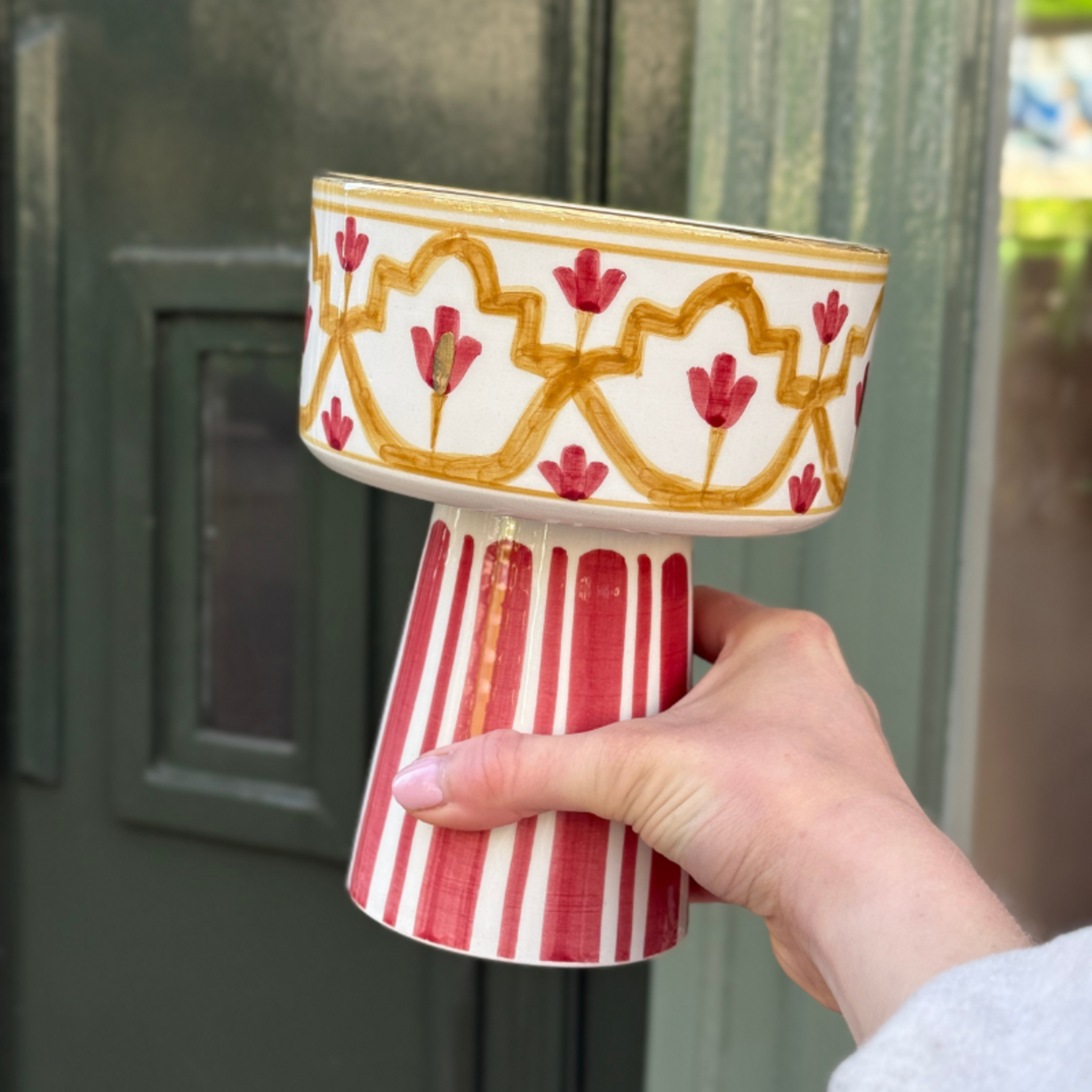 Chabi Chic Chabi Chic - schaal op voet groot - geel/bordeaux