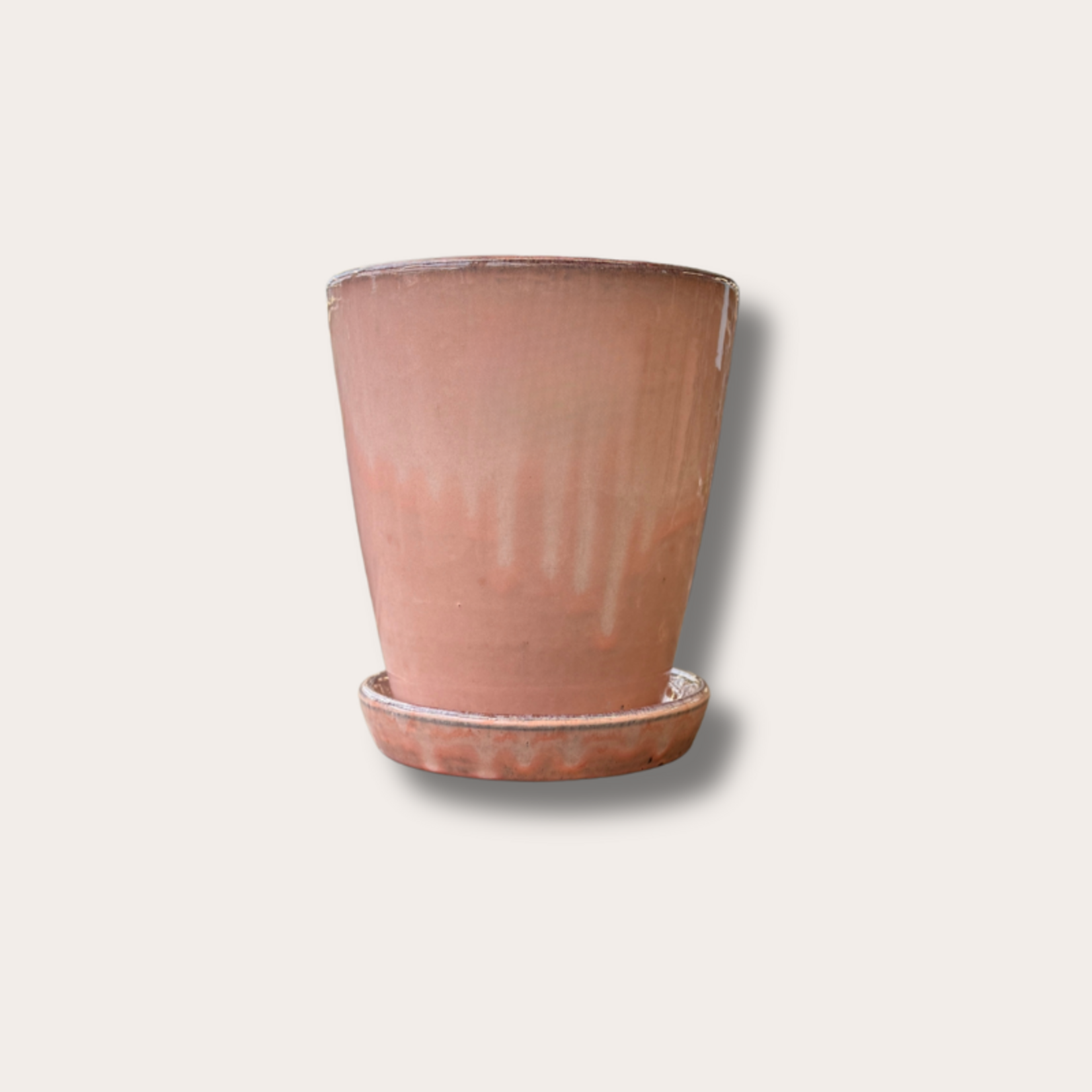 Geglazuurde pot met schotel - Abby - zacht roze