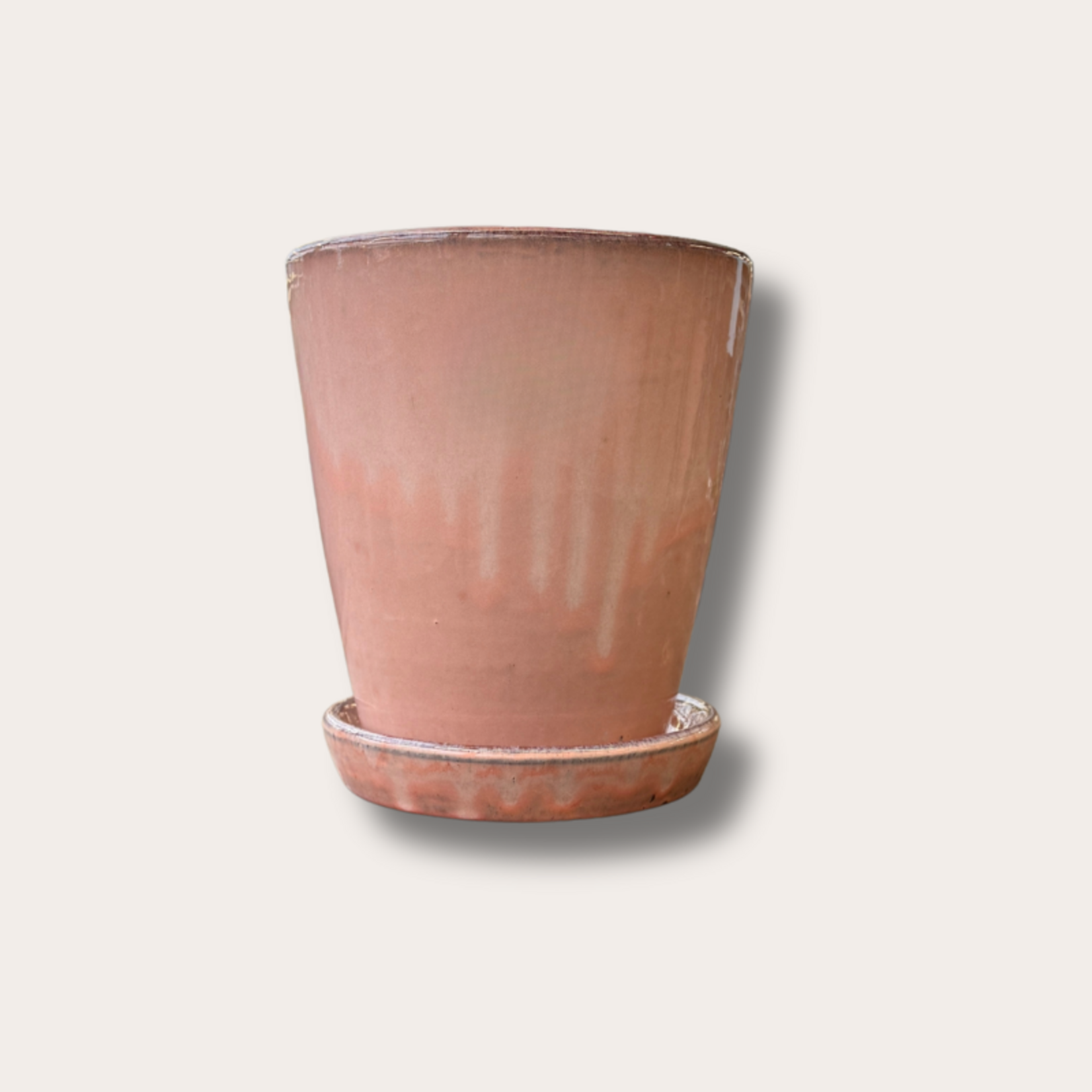 Geglazuurde pot met schotel - Abby - zacht roze