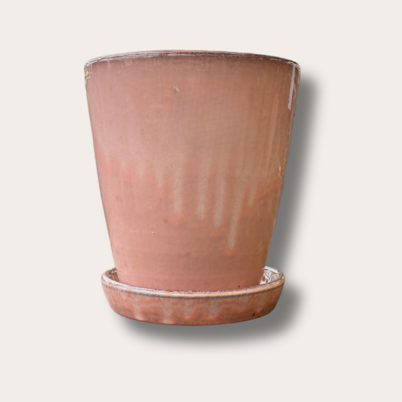 Geglazuurde pot met schotel - Abby - zacht roze