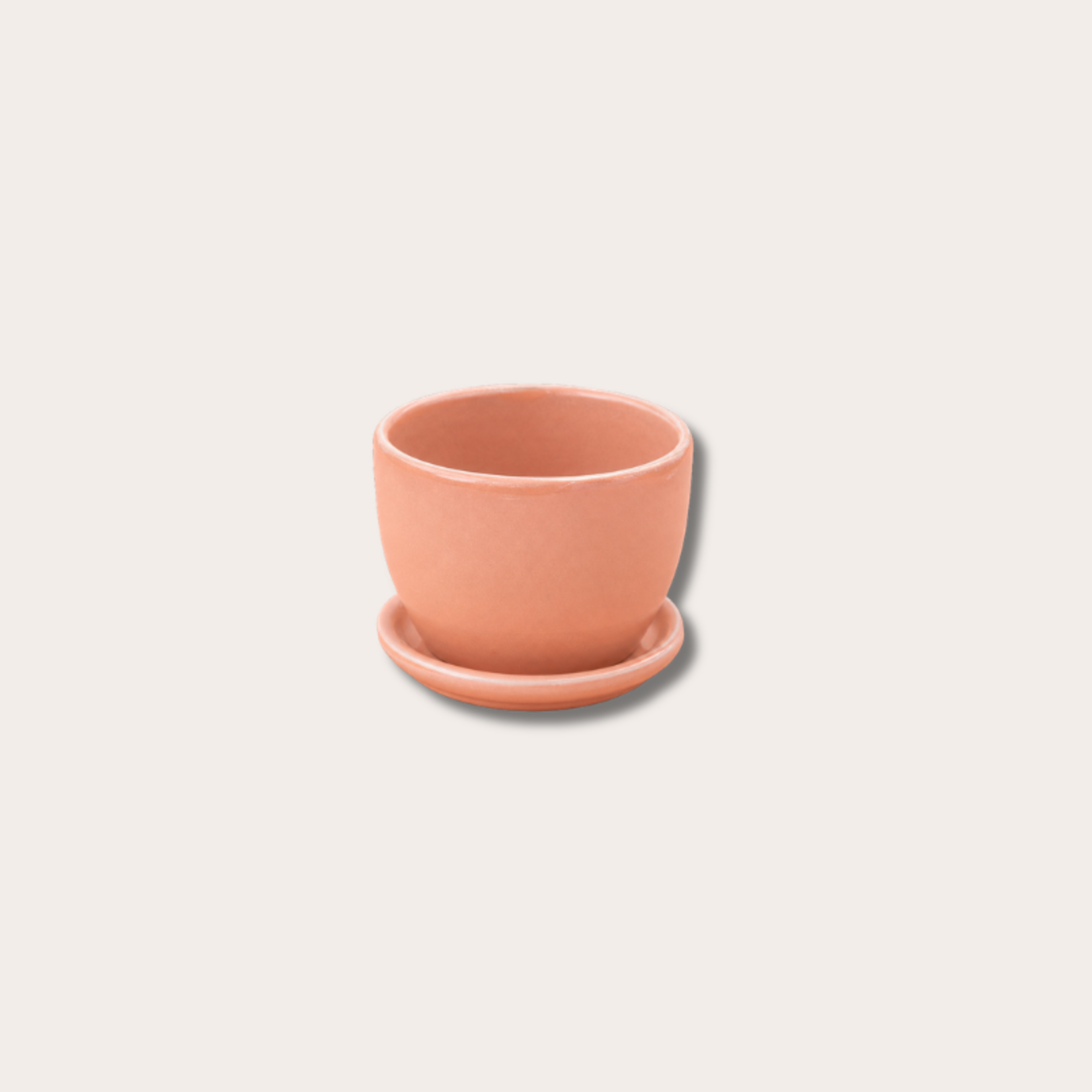 Geglazuurde pot met schotel - Suzy - zacht roze