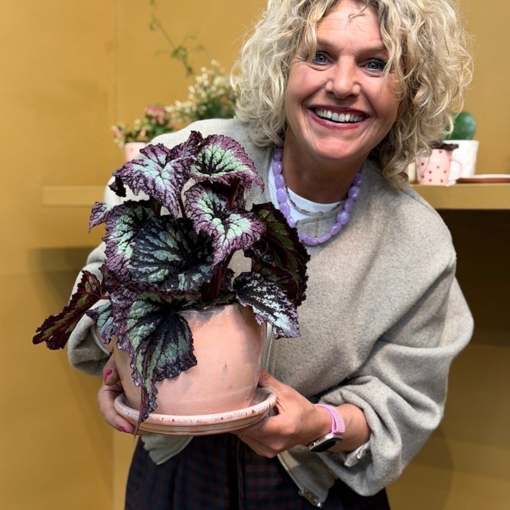Geglazuurde pot met schotel - Suzy - zacht roze