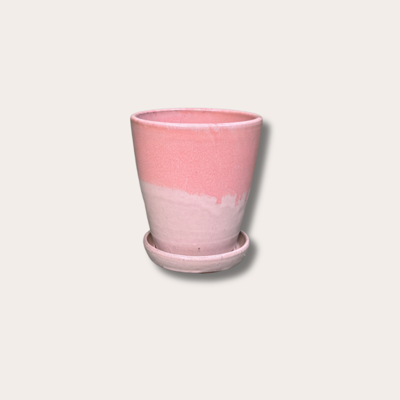Geglazuurde pot met schotel - Abby - beige/zacht roze