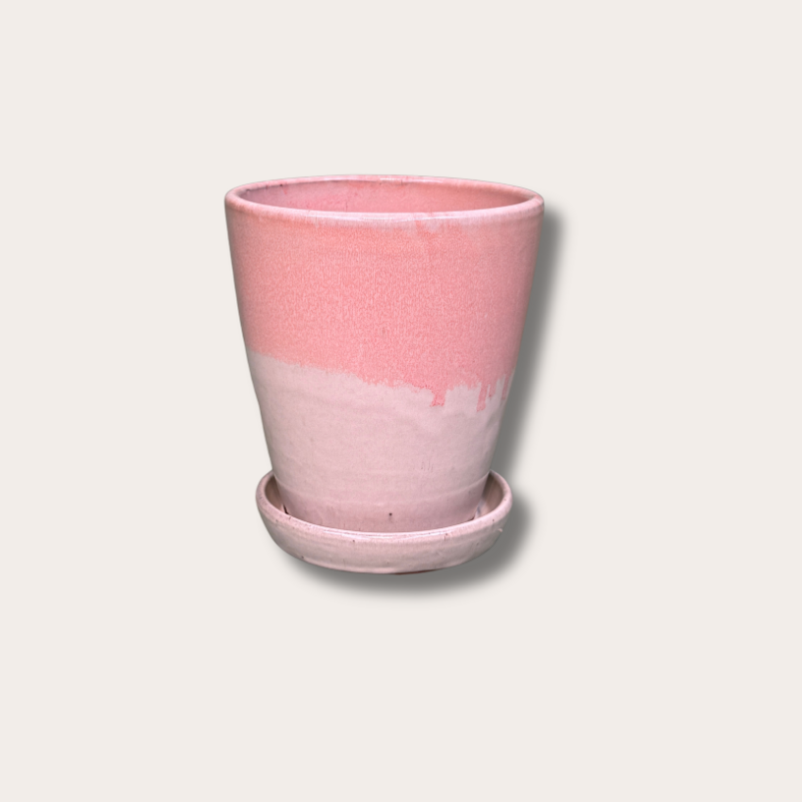 Geglazuurde pot met schotel - Abby - beige/zacht roze