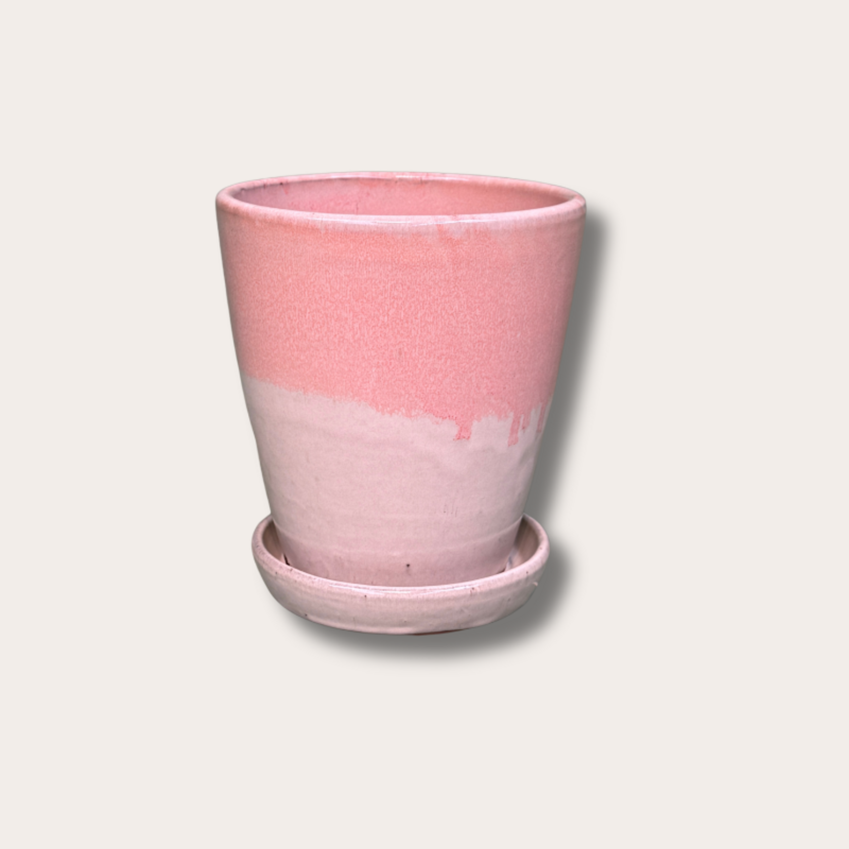 Geglazuurde pot met schotel - Abby - beige/zacht roze