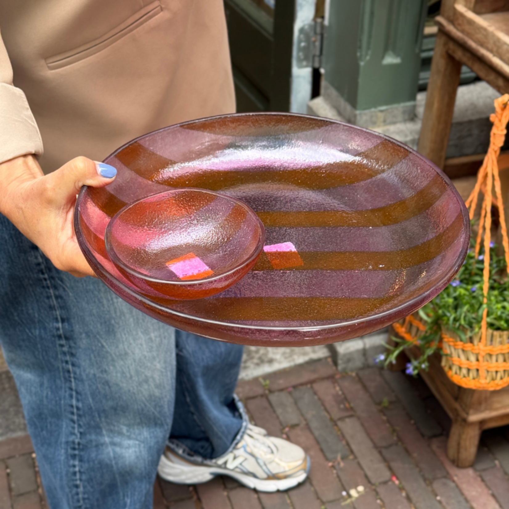 Serveerschaal - Glas - Oranje/roze - L