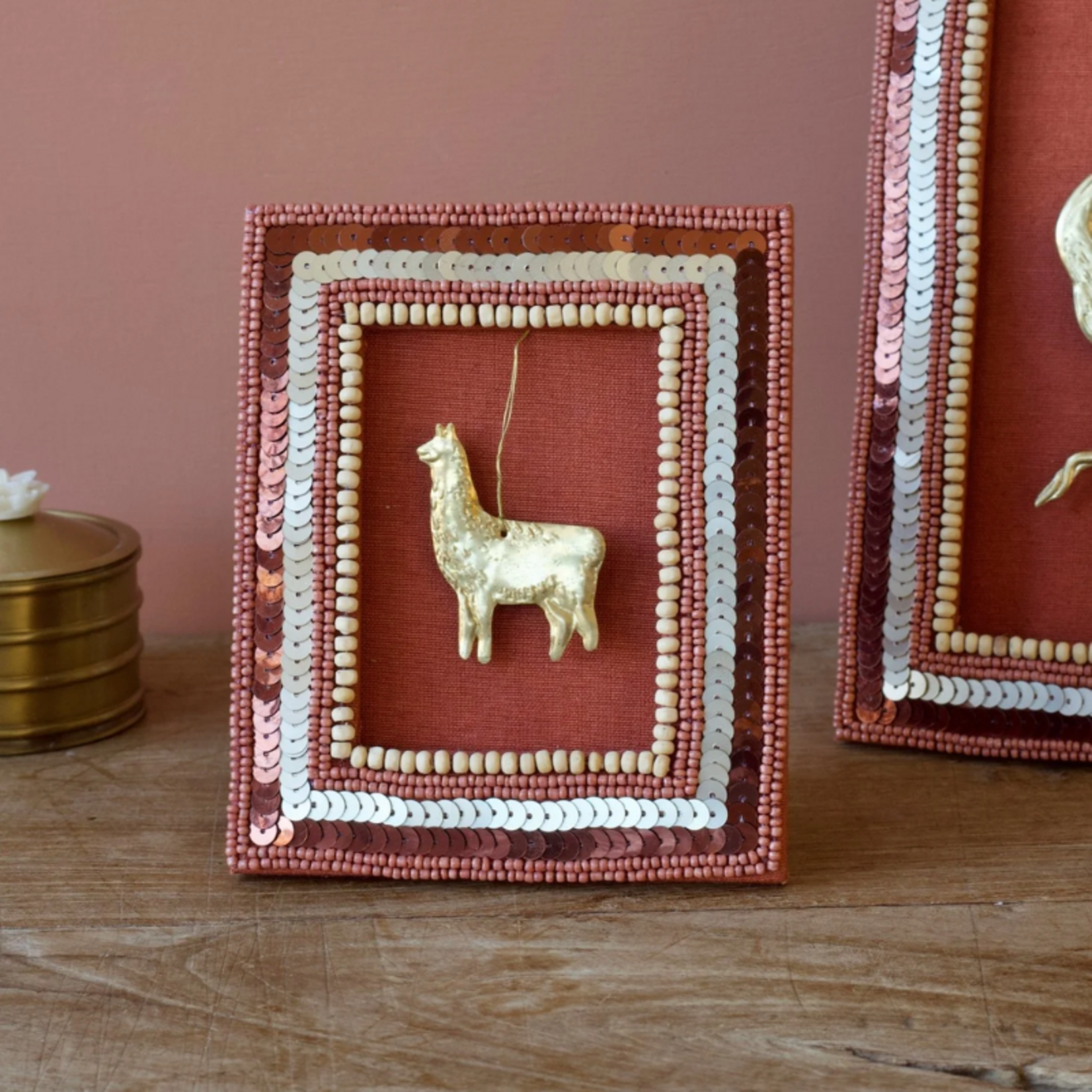 Schilderij Alpaca - kralen roze