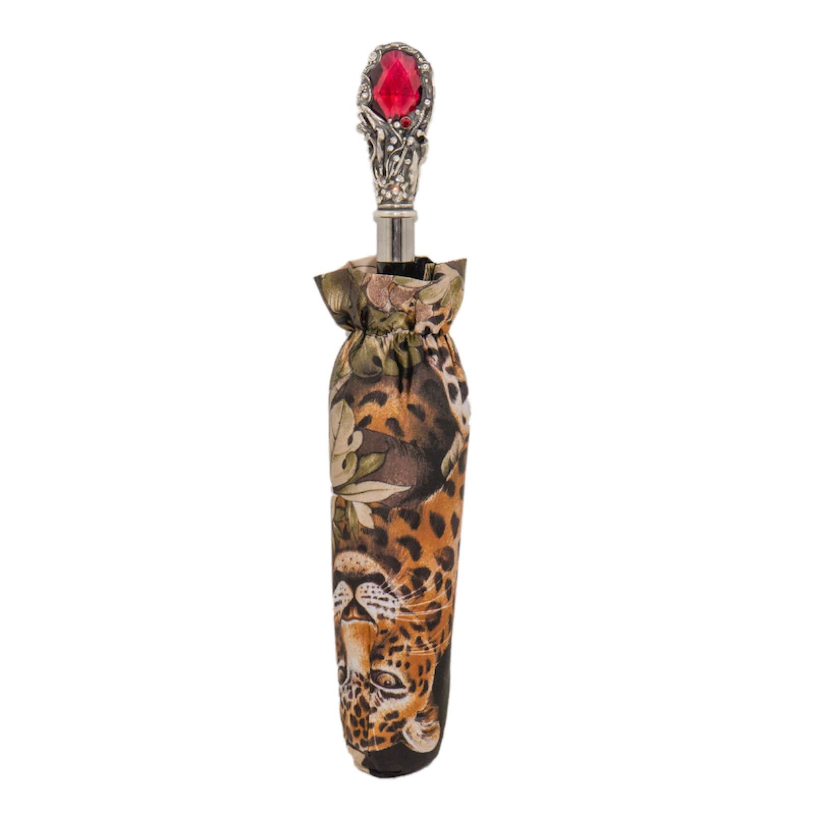 Folding Leopard Umbrella With Red Gem & Swarovski Crystals-2