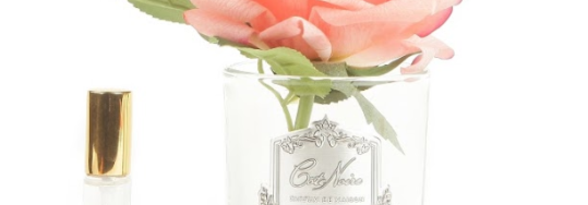 White Peach Rosebud - Clear Vase