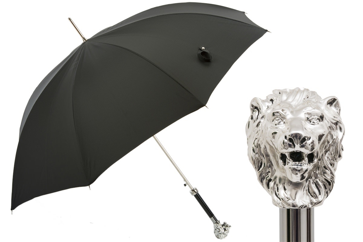 Umbrella Black Silver Lion Handle-1