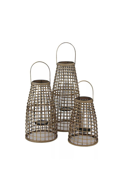 Set of 3 Skagen Bamboo/Brown Metal Lanterns H.40/53/67