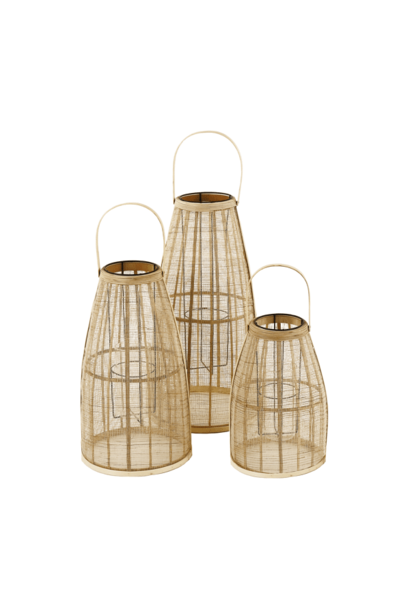 Set of 3 Skagen Bamboo/Natural Metal Lanterns H.40/53/67