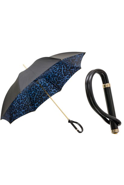 Black Umbrella in Blue Animal Print