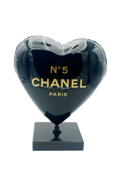 Coeur Chanel Noir Logo Or