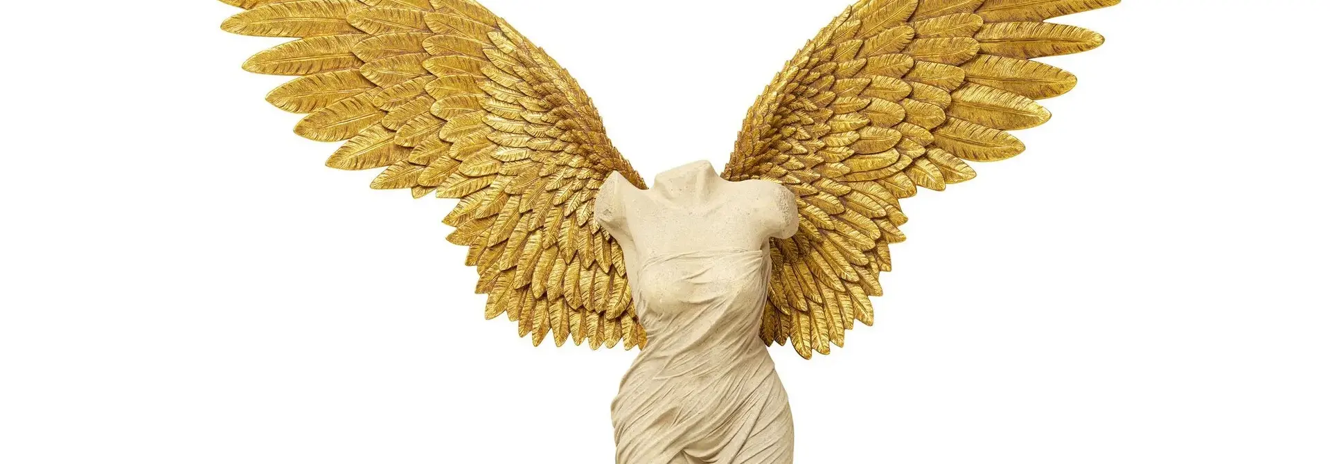 Woman Bust Wall Sculpture with Golden Wings 203x140cm