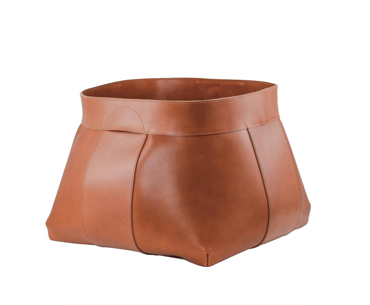 Brown Palu Low Woven Leather Basket by Rabitti 1969